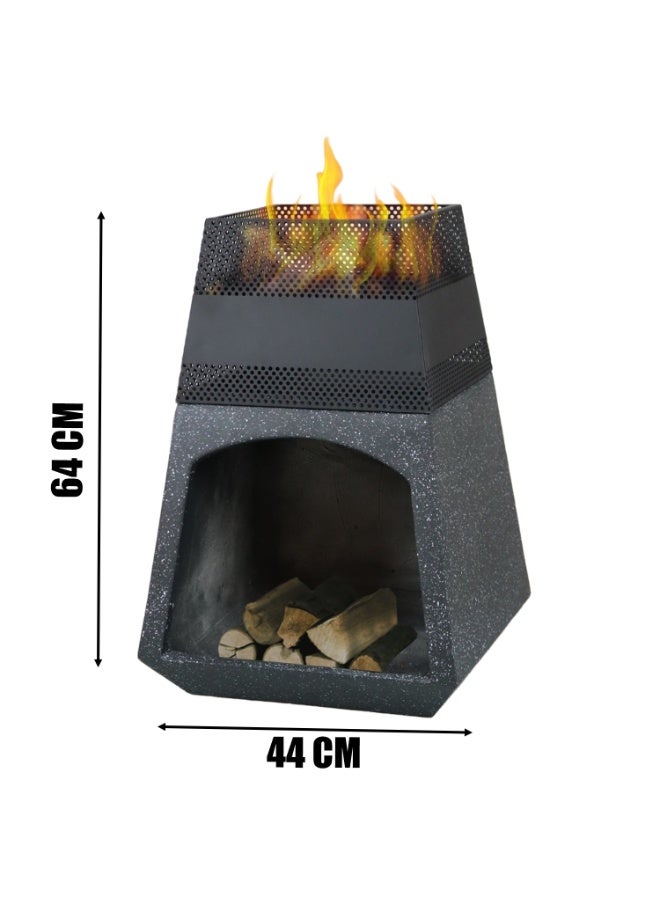 كادي ون موقد نار خارجي من المعدن والحجر الصناعي للحديقة والفناء، حفرة نار بتصميم معدني مقاوم للحرارة العالية، مدفأة حطب متعددة الاستخدامات بقاعدة ثابتة، موقد تدفئة وديكور مثالي للجلسات الخارجية - Image 2